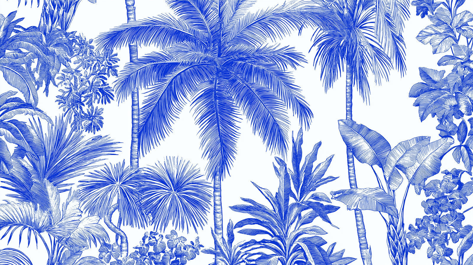 Blue tropical palm trees design file showing detailed exotic foliage pattern