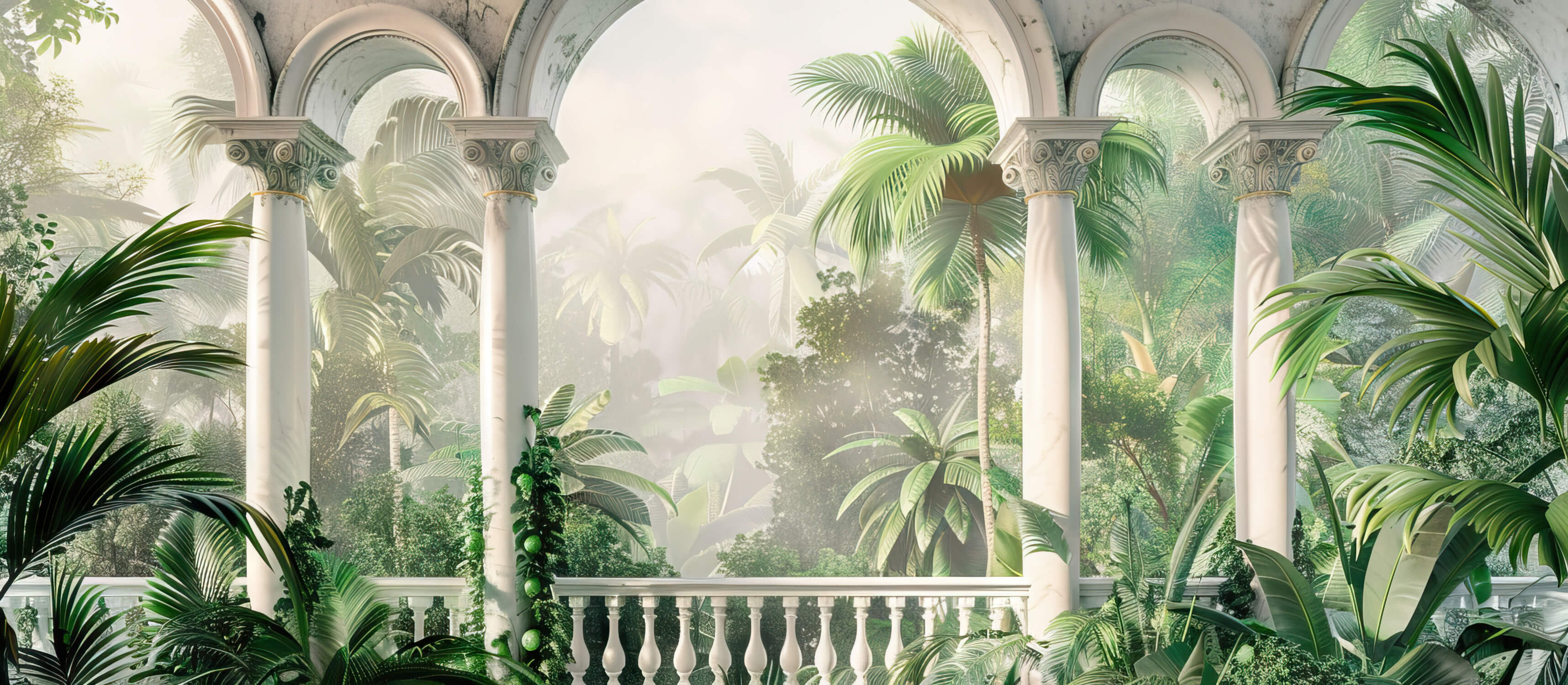 Design file showing detailed classical arches and tropical palm pattern