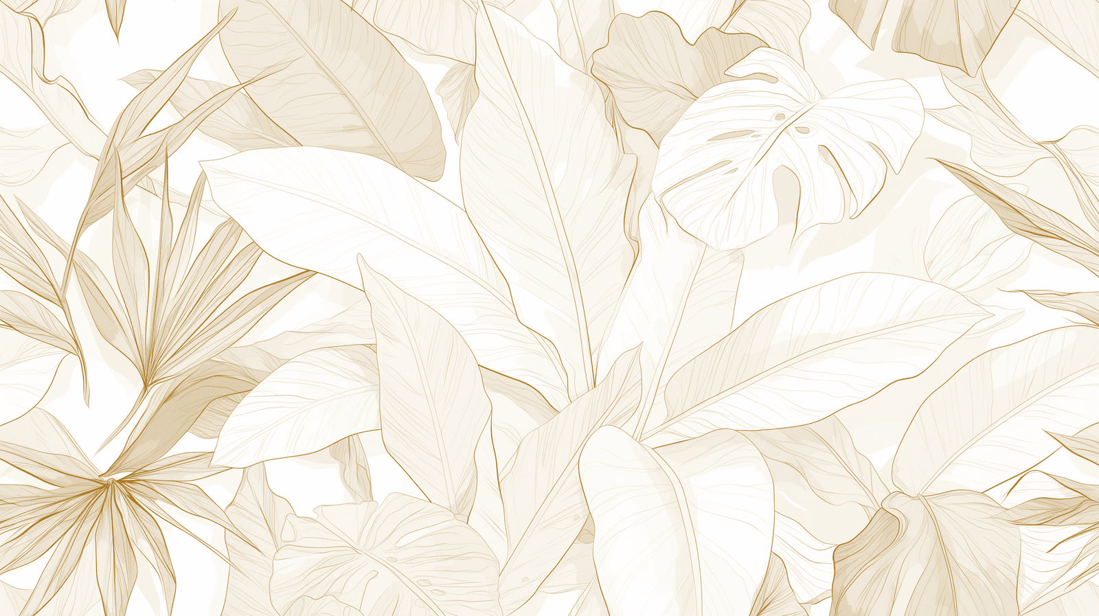 Beige palm and monstera leaf wallpaper design file showing intricate botanical pattern details