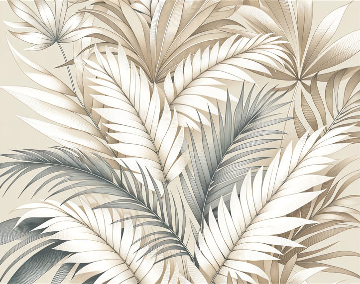 Palm leaves wallpaper design file showing detailed beige and grey tropical pattern