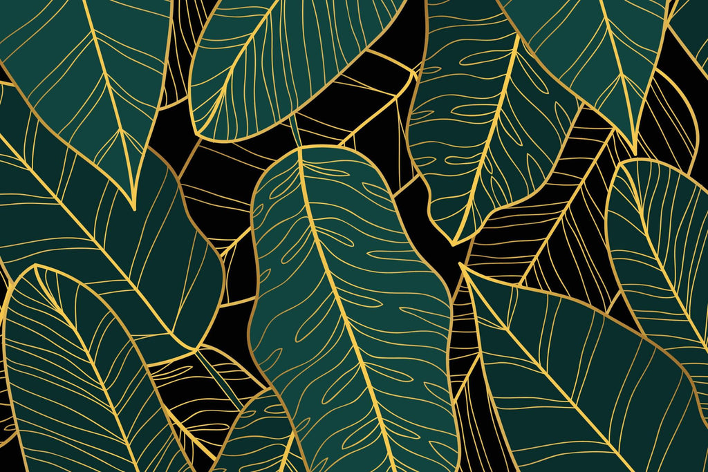 Emerald and gold tropical leaf design file showing intricate palm pattern detail