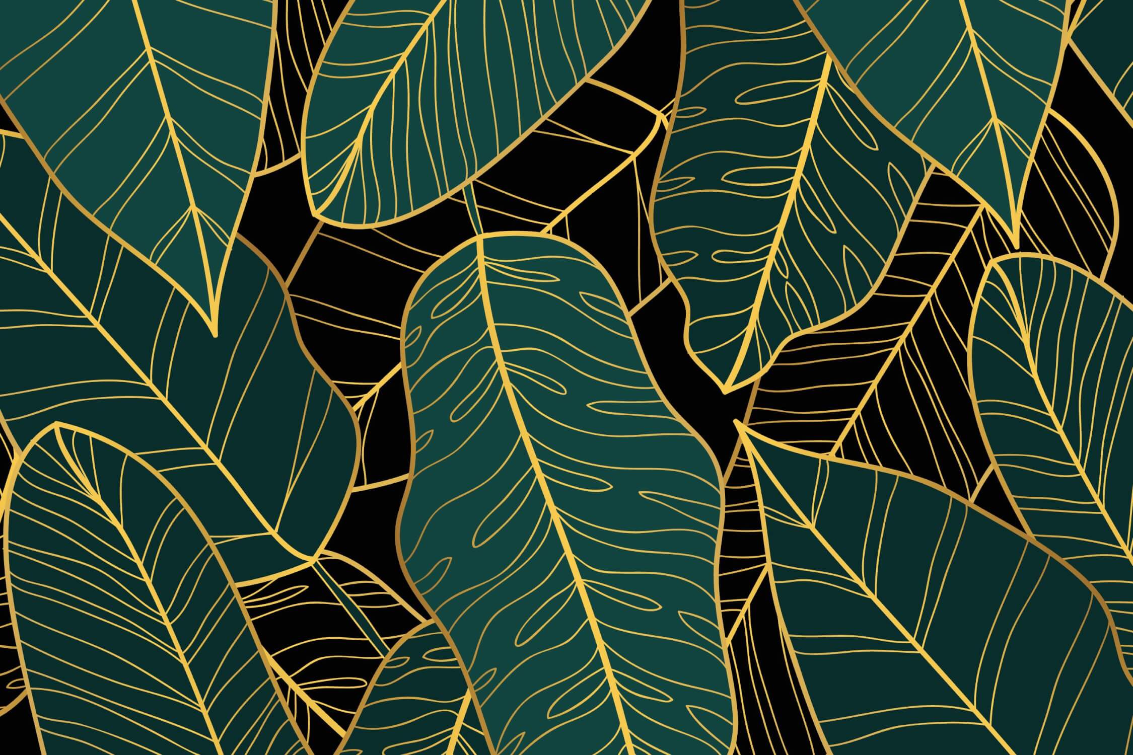 Emerald and gold tropical leaf design file showing intricate palm pattern detail