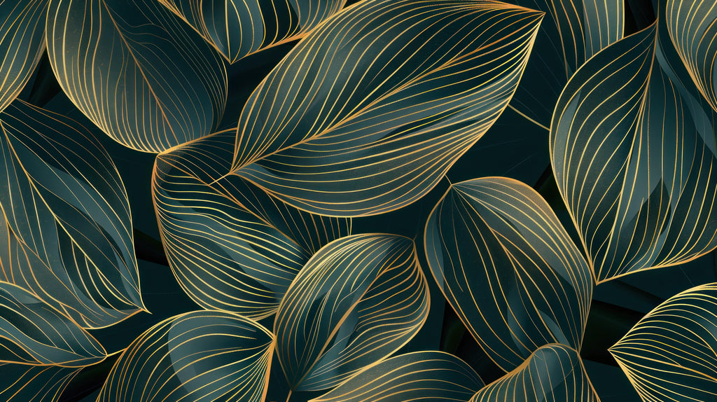 Emerald green and gold tropical leaf design file showing intricate pattern detail