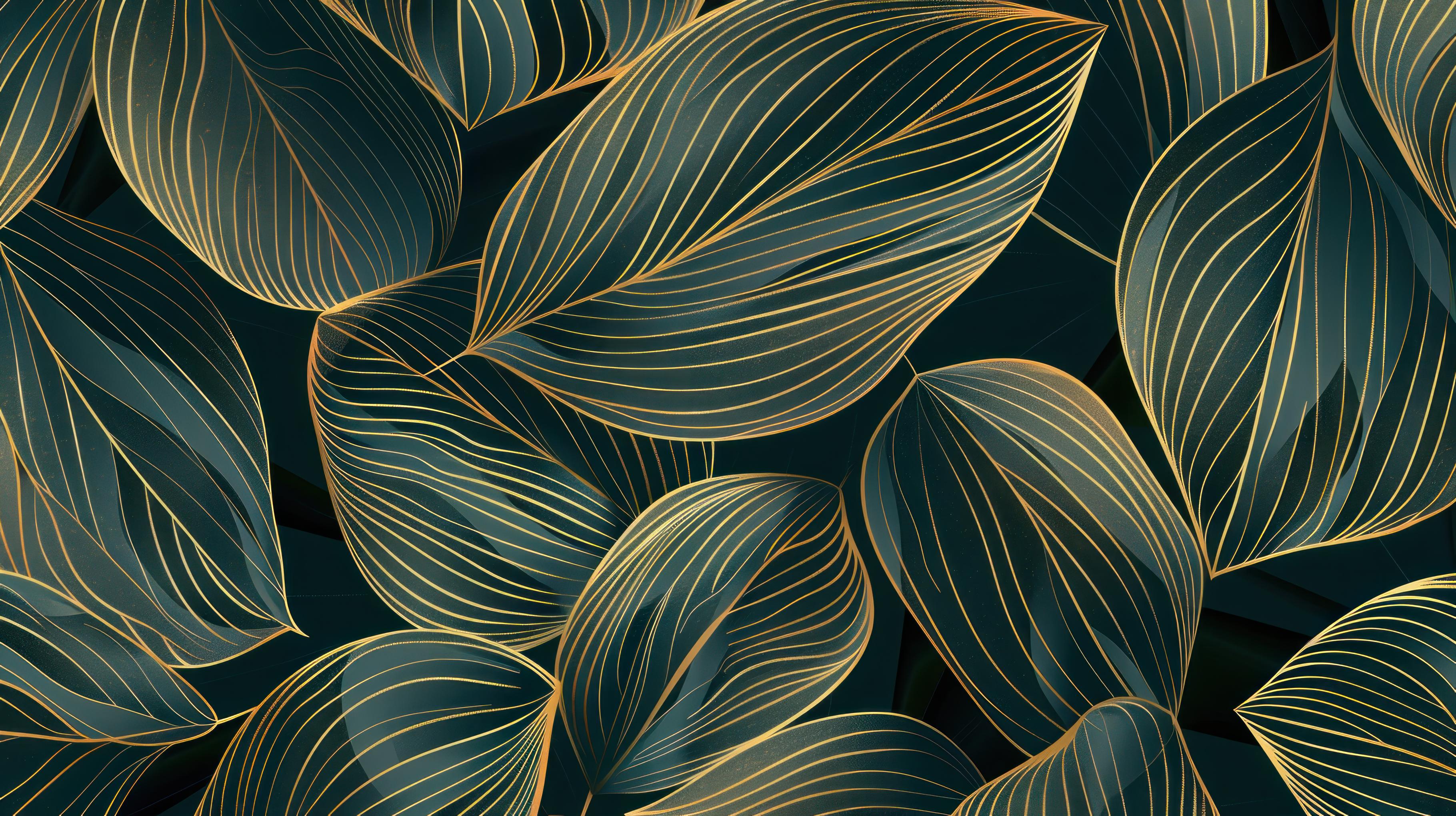 Emerald green and gold tropical leaf design file showing intricate pattern detail