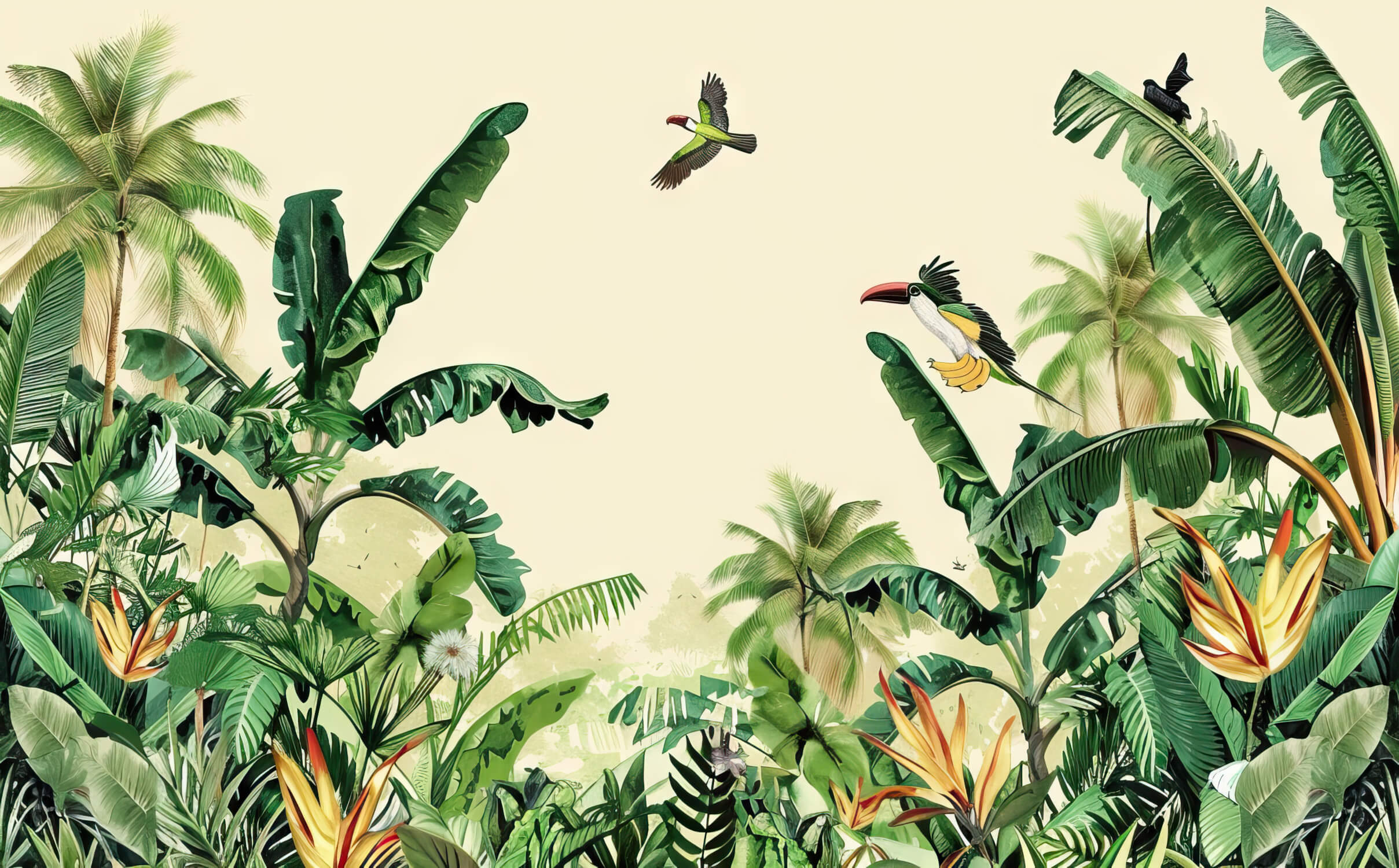 Tropical birds and banana leaves design file showing intricate pattern details