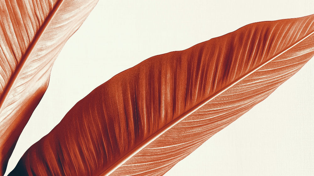 Orange banana leaf wallpaper design file showing intricate botanical pattern and rich terracotta tones