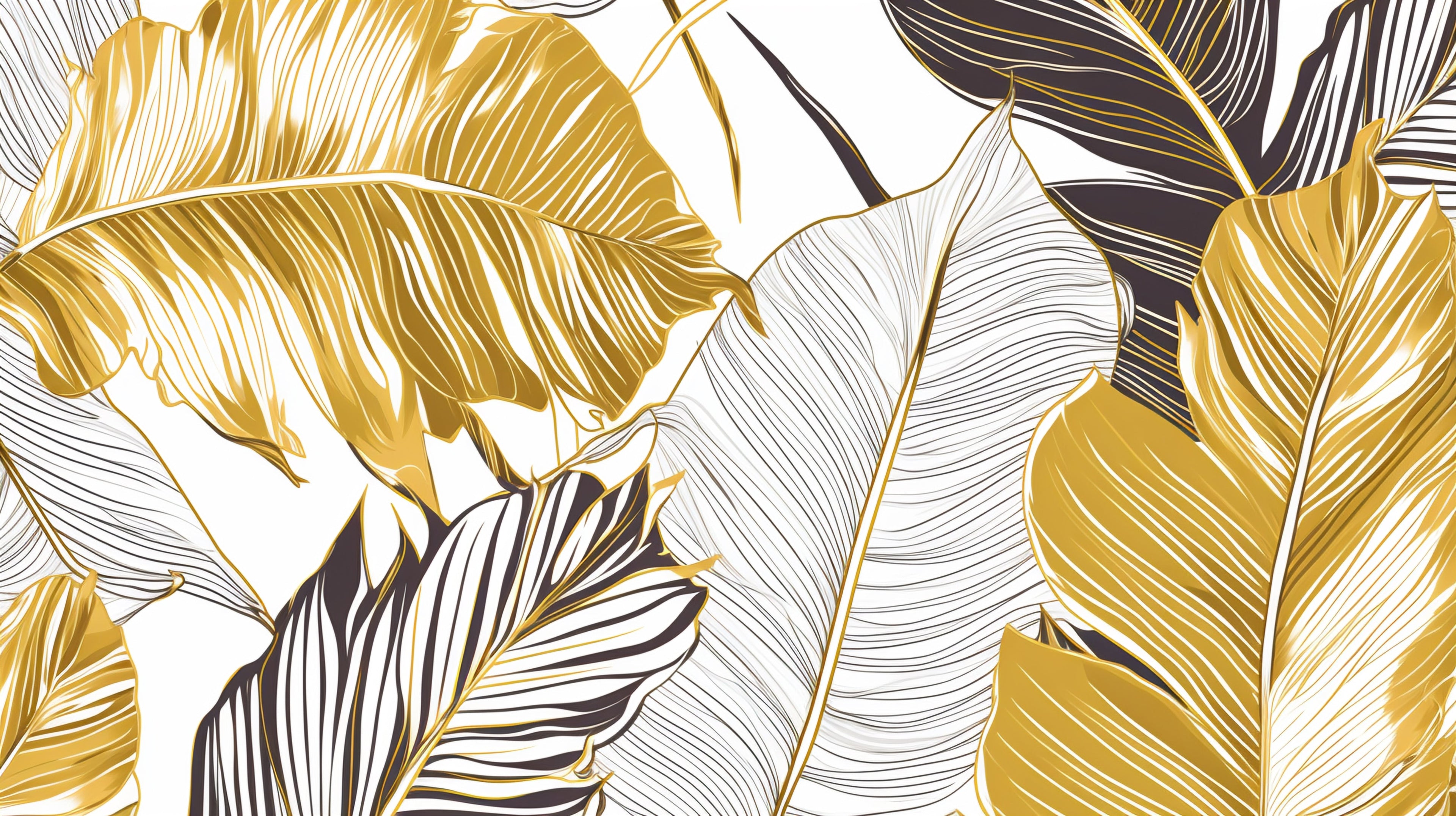 Design file of gold and black tropical leaf pattern on white background