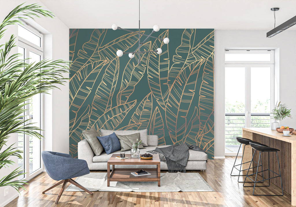 Tropical leaf pattern creating peaceful atmosphere in meditation room