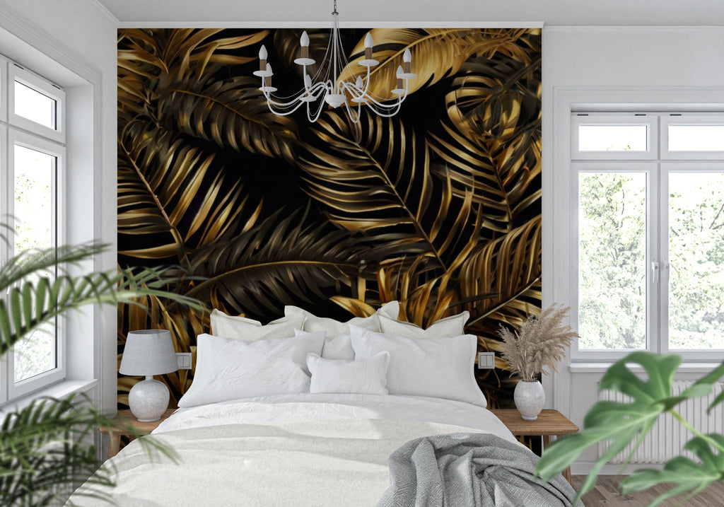 Palm frond wallpaper bringing luxury to hotel lobby entrance