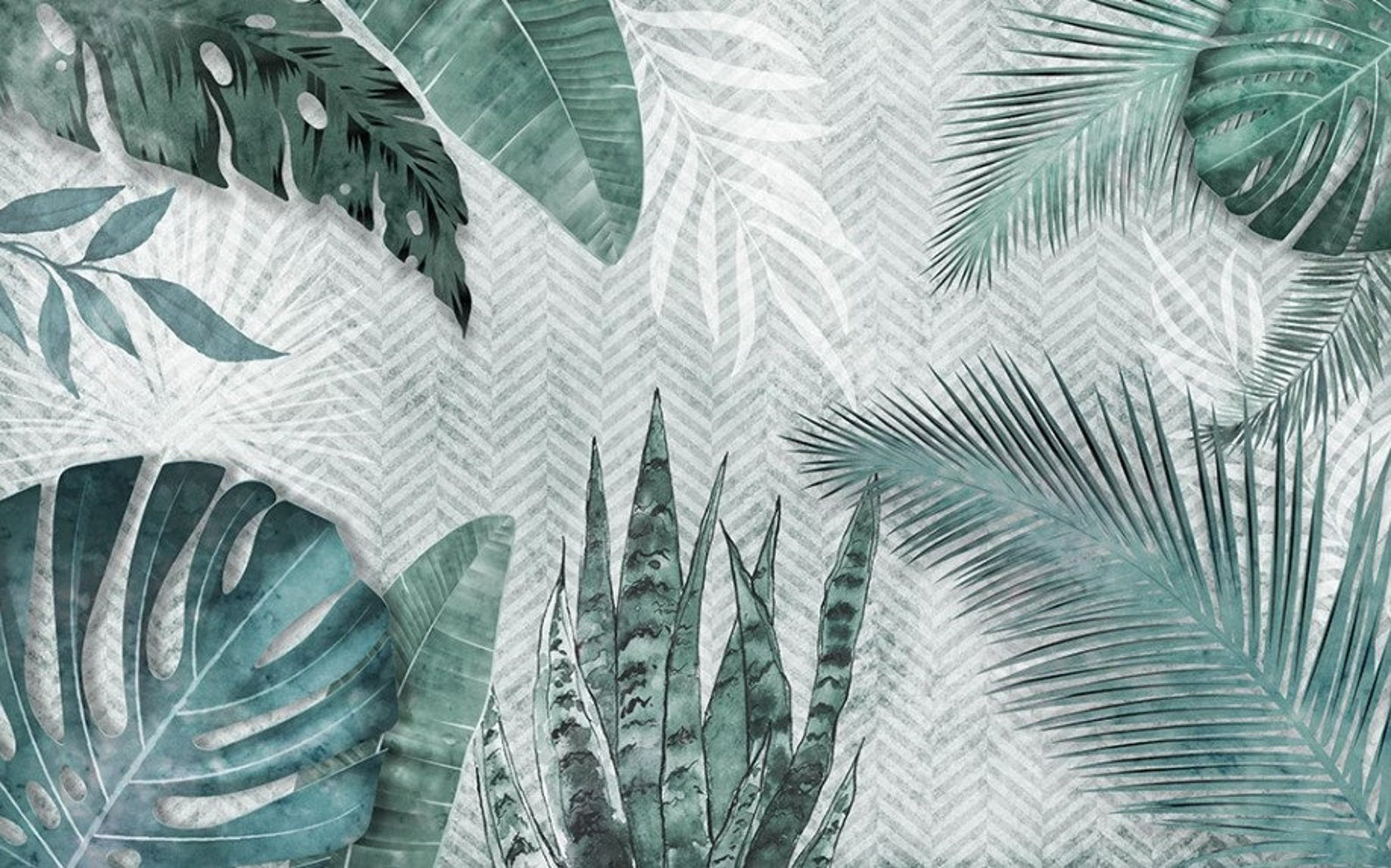 Monstera and palm leaves design file showing intricate pattern details and rich green tones