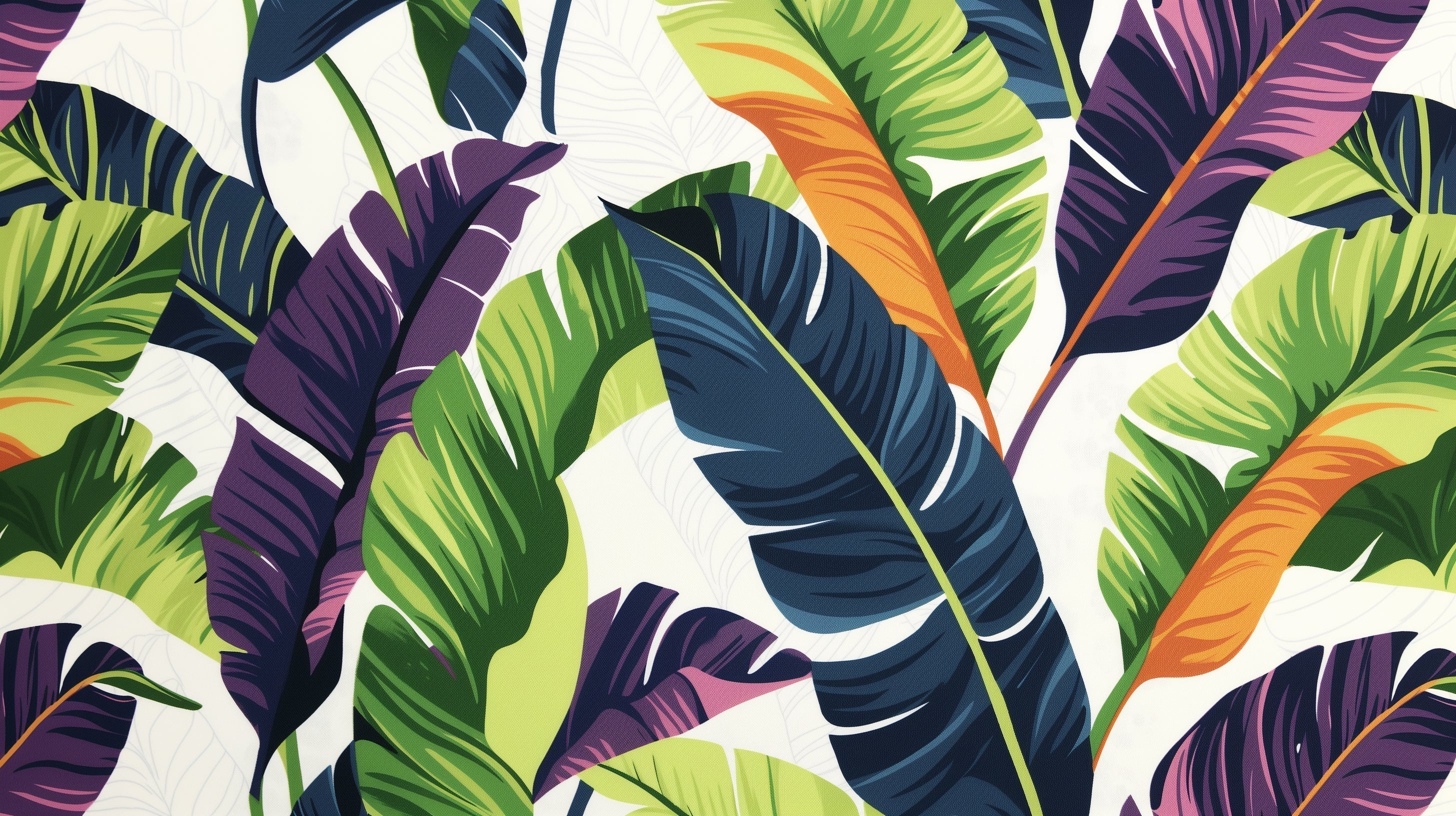Tropical leaves wallpaper creating a bold statement in a modern living room with white furniture and natural light
