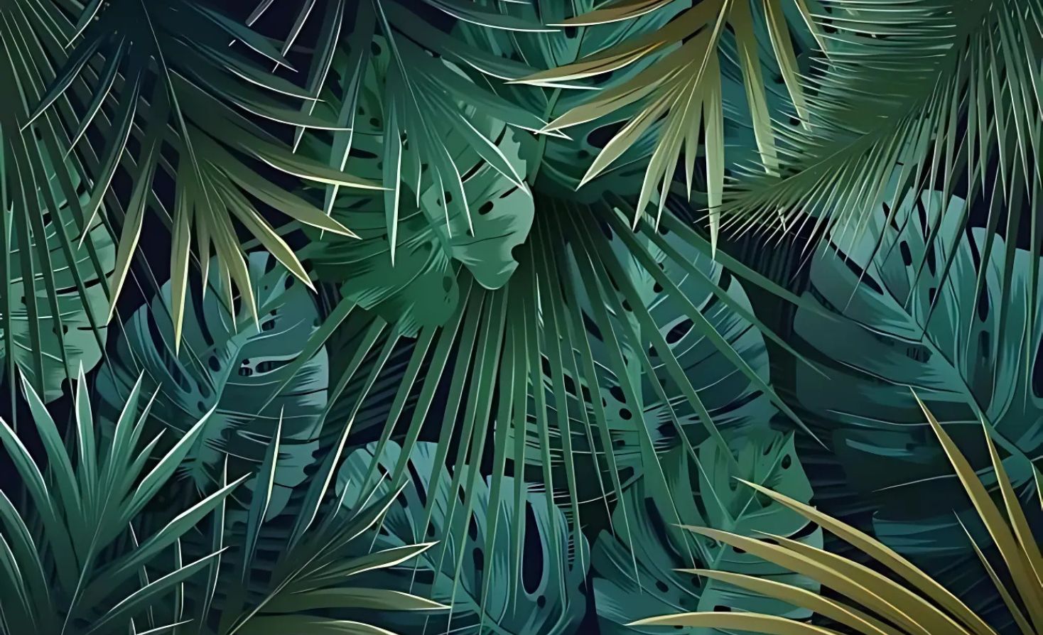 High-resolution design file showing detailed tropical palm and monstera leaf pattern