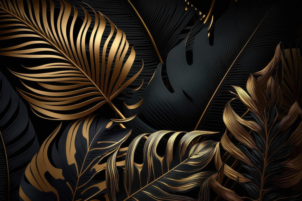 Black and gold tropical palm leaves design file showing intricate pattern details
