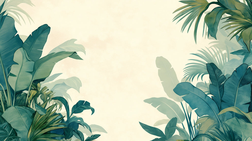 Minimal tropical wallpaper creating calm atmosphere in master bedroom