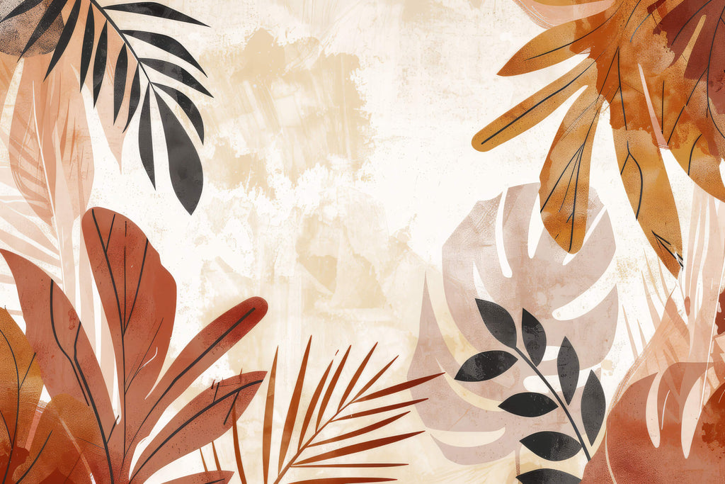 Tropical leaf wallpaper design file showing detailed terracotta and beige palm pattern