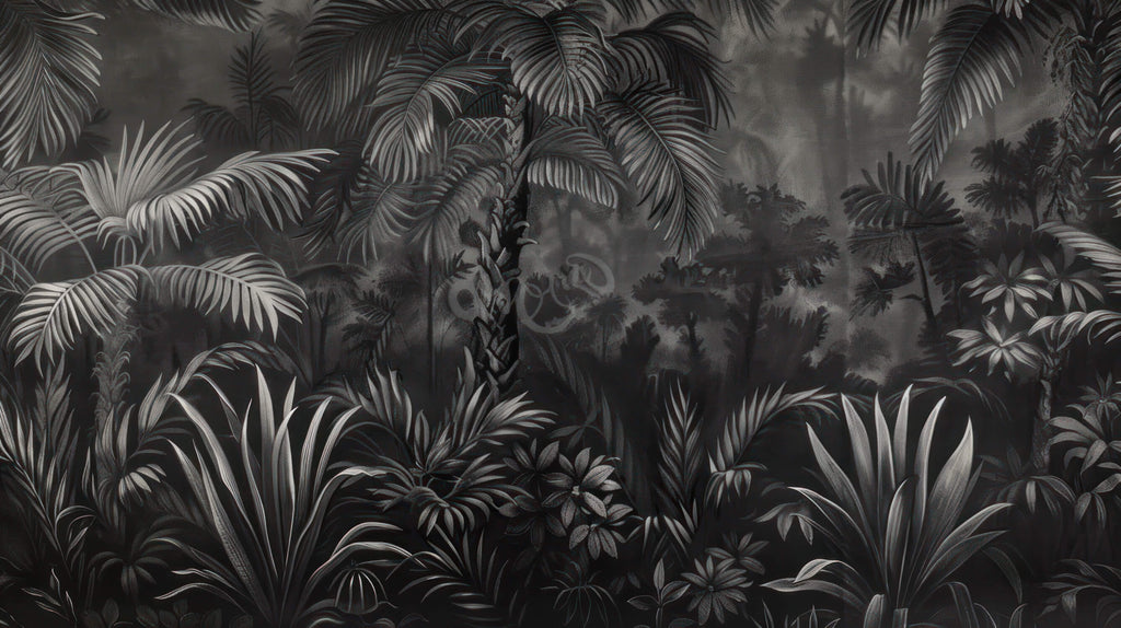 Design file showing detailed black and white palm leaves pattern