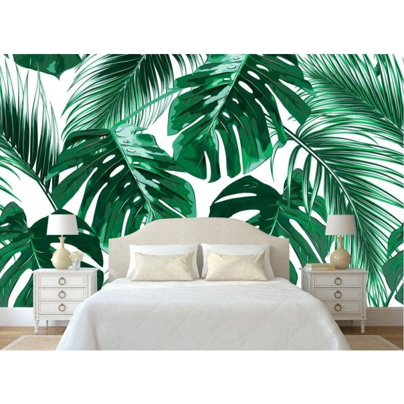 Botanical wallpaper bringing nature into home office space