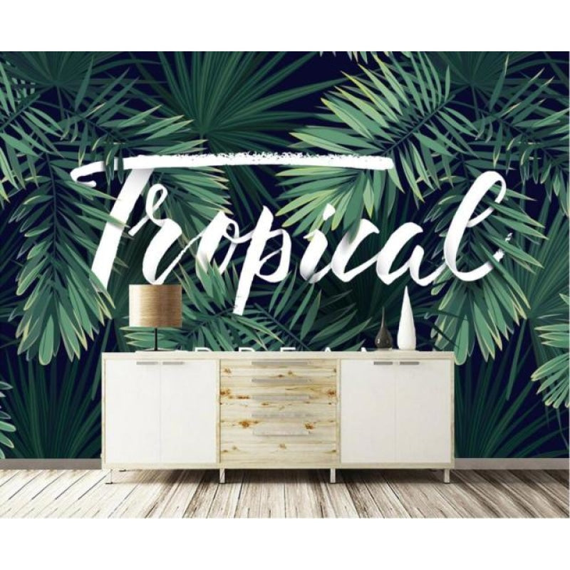 Botanical wall mural creating calm atmosphere in yoga room