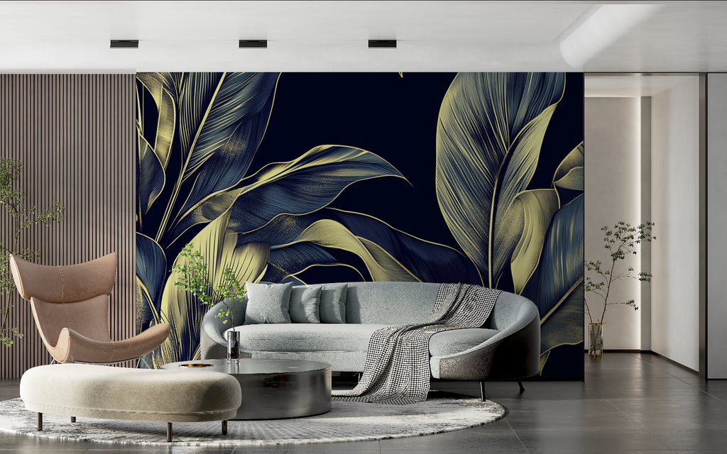 Palm leaf mural making a statement in an entryway