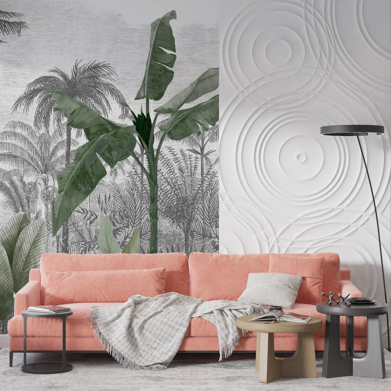 Tropical wall design transforming modern bathroom into spa-like retreat