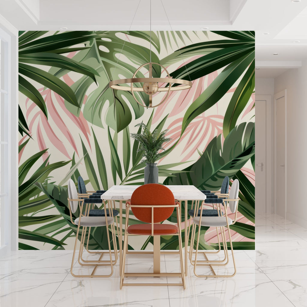 Botanical wall mural bringing nature into dining room