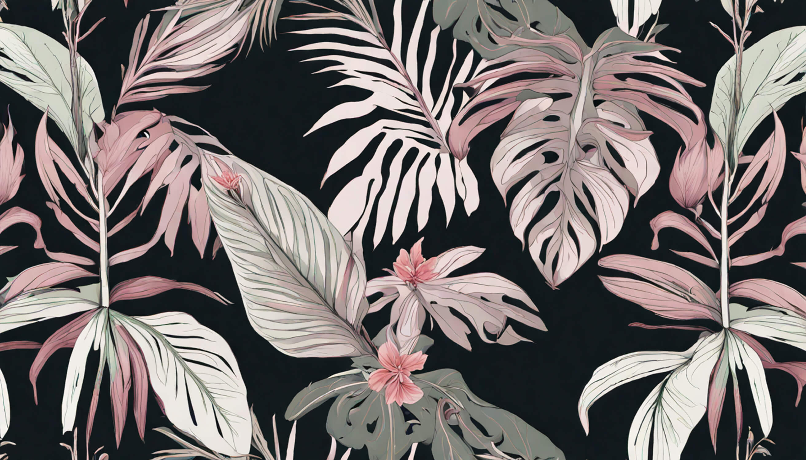 Pink and grey Monstera leaf pattern design file showing detailed leaf textures and soft color transitions