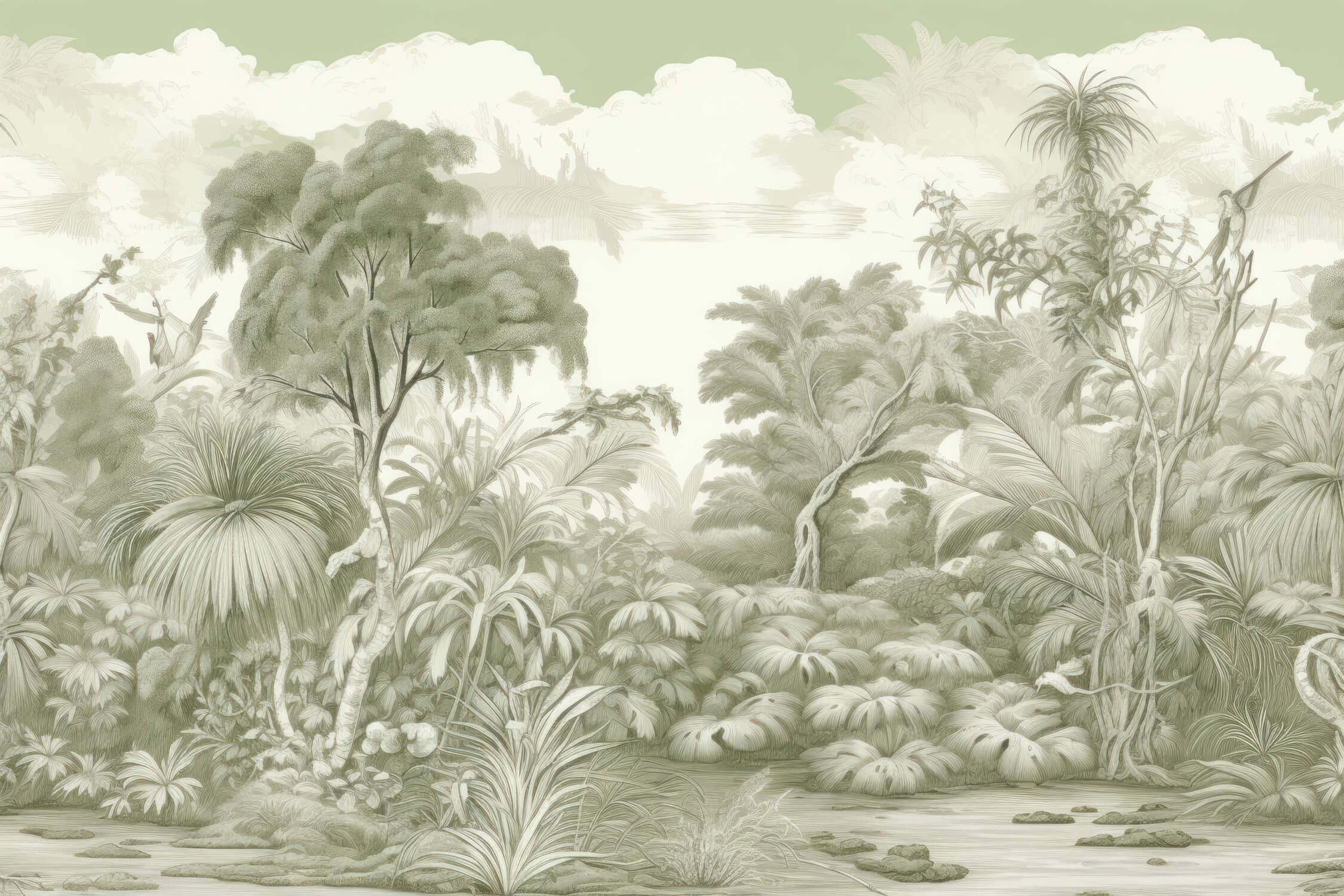 Tropical paradise design file showing detailed sage green jungle pattern and foliage