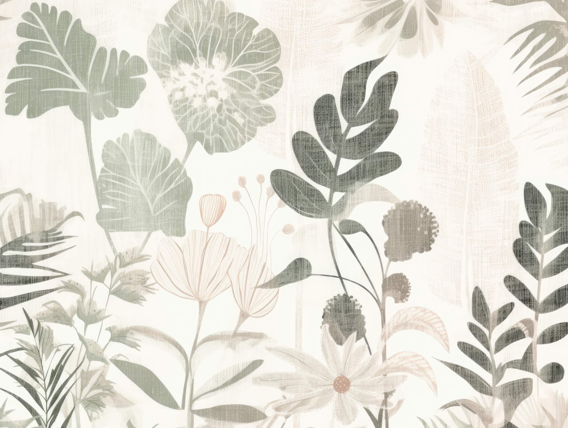 Design file showing detailed botanical leaf pattern in soft sage green tones