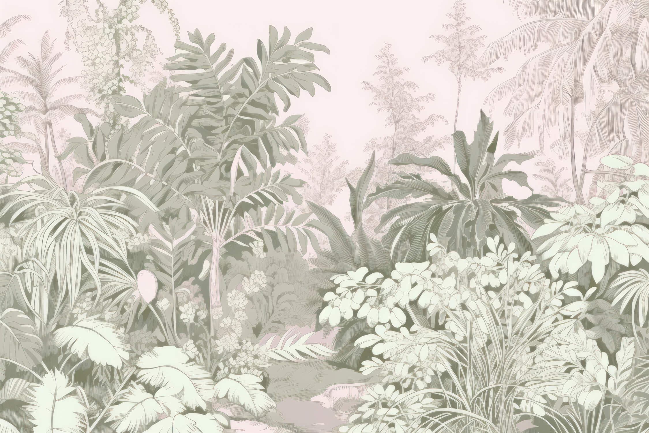 High-resolution design file of pink and sage tropical botanical pattern