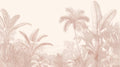 Tropical palm wallpaper in soft pink creating a cozy atmosphere in a modern living room
