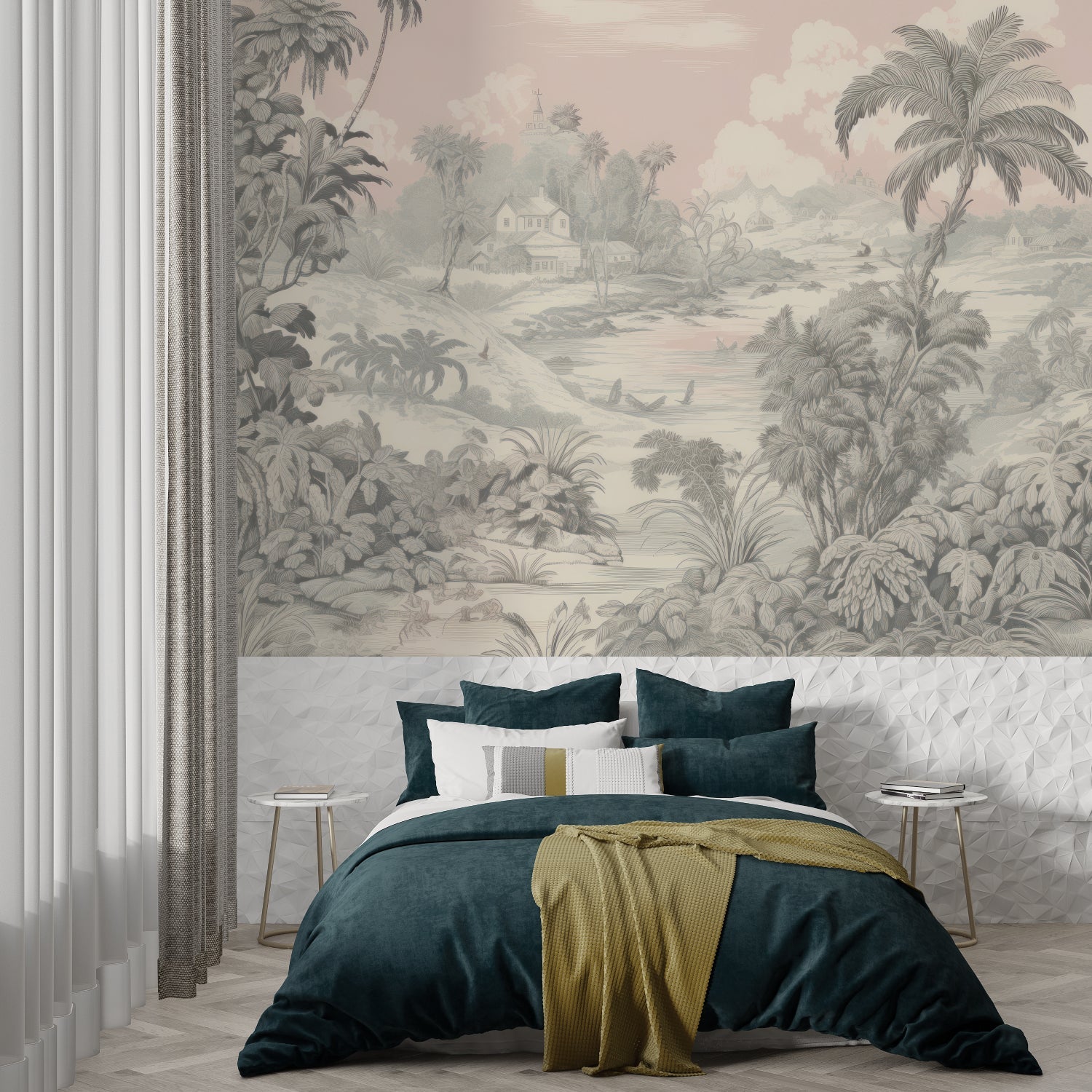 Beige tropical wallpaper creating a relaxing atmosphere in an entrance hall