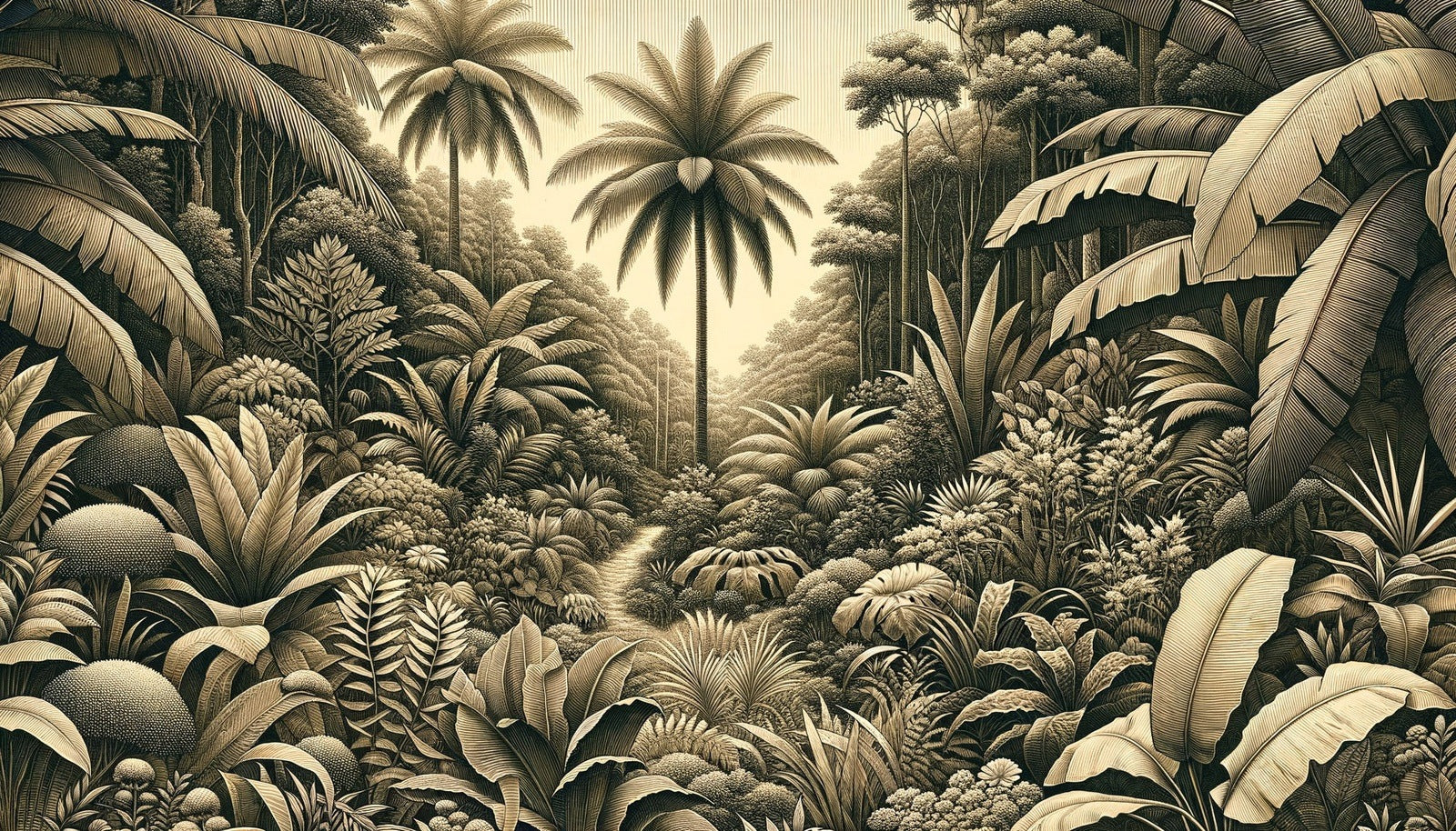 Vintage tropical wallpaper adding warmth to a minimalist bedroom interior
