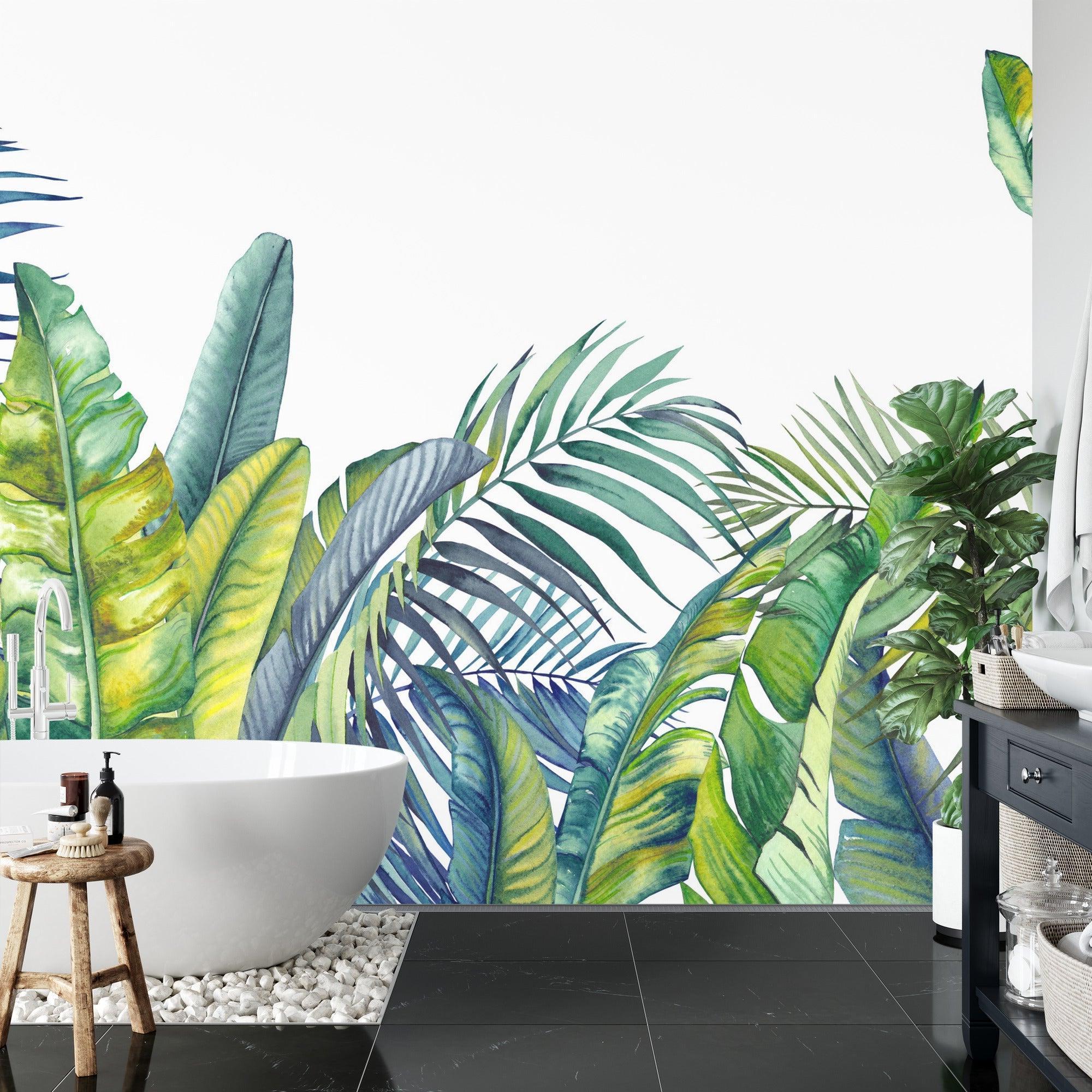 Botanical wall mural bringing fresh energy to home office space