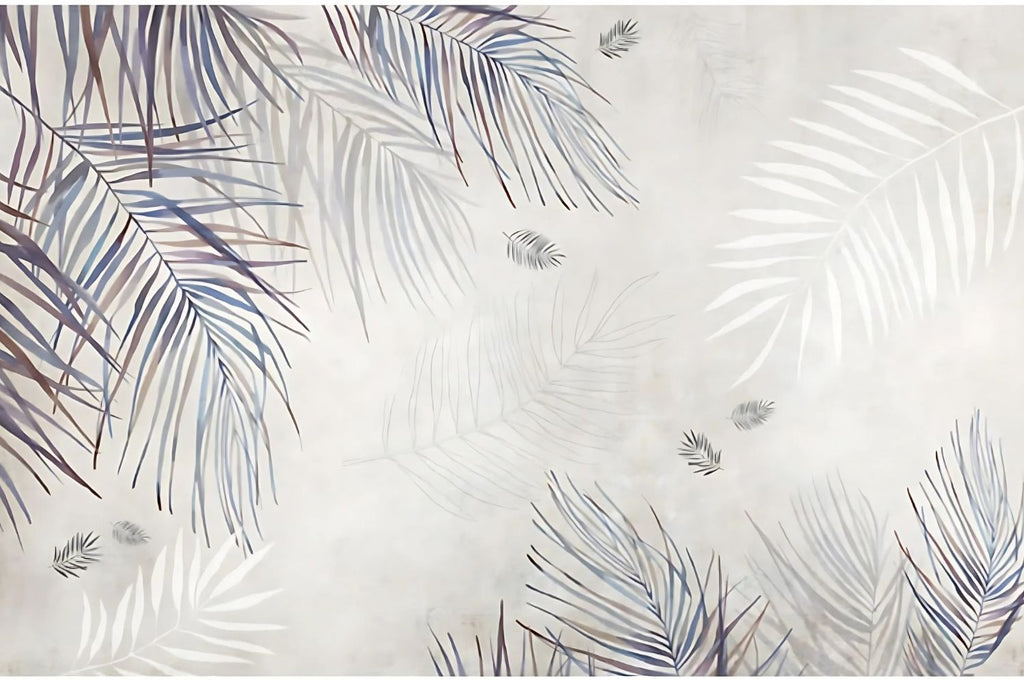 Design file of watercolor palm leaves pattern showing full mural layout and details