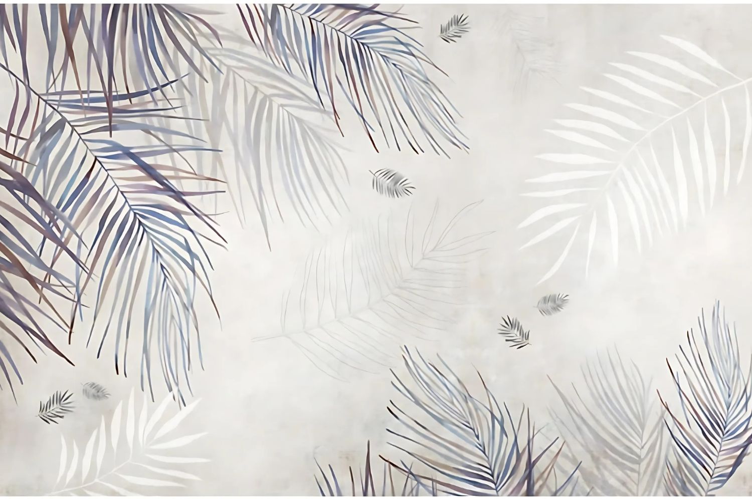 Design file of watercolor palm leaves pattern showing full mural layout and details