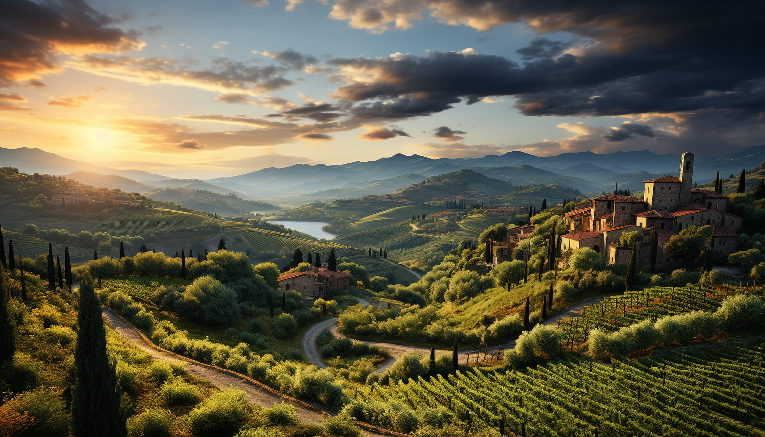 Italian landscape wallpaper design file showing detailed golden hills and cypress trees pattern