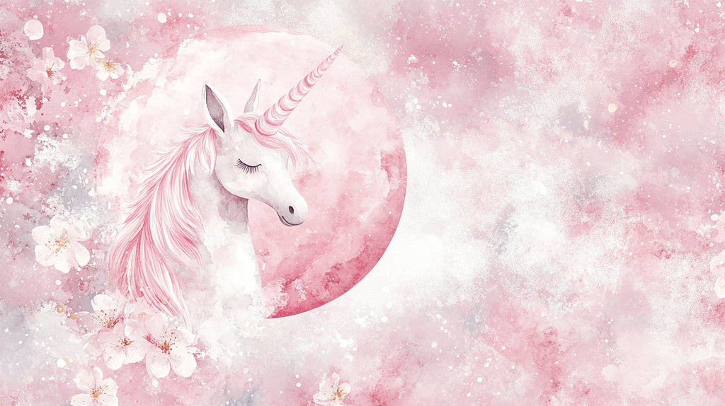 Unicorn mural wallpaper design file showing detailed pink moon and magical clouds pattern