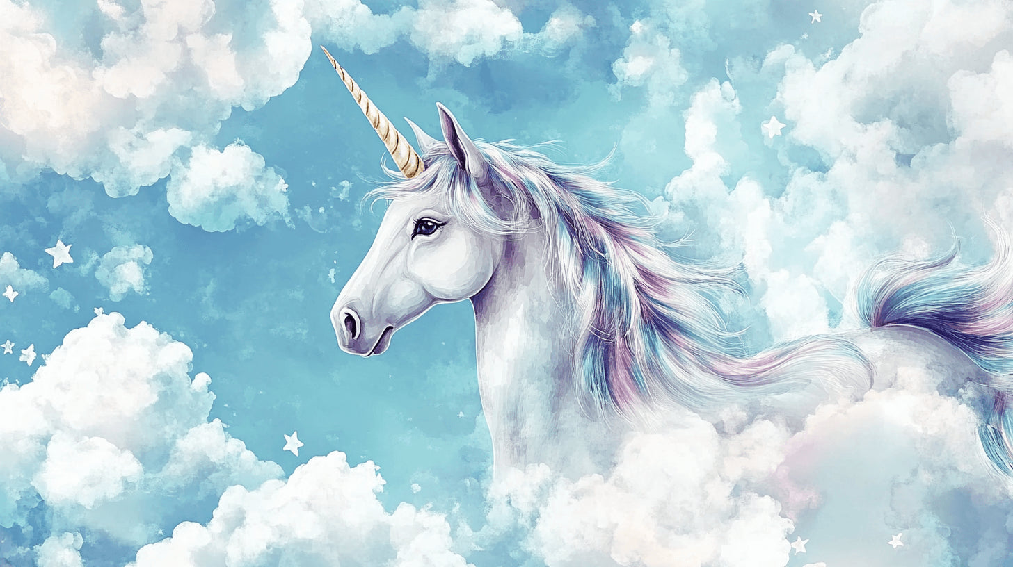 Unicorn wallpaper design file showing magical creature with flowing pastel mane