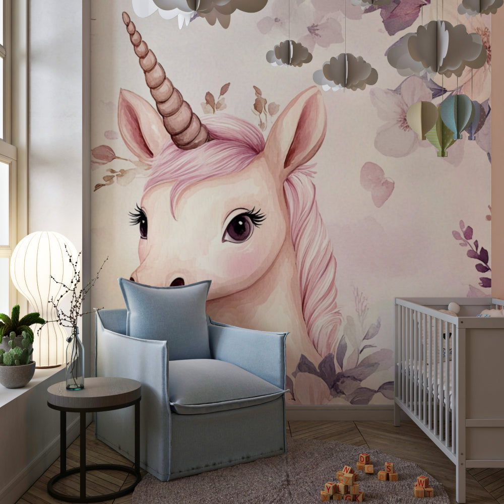 Enchanted Unicorn Wallpaper in playroom with reading nook