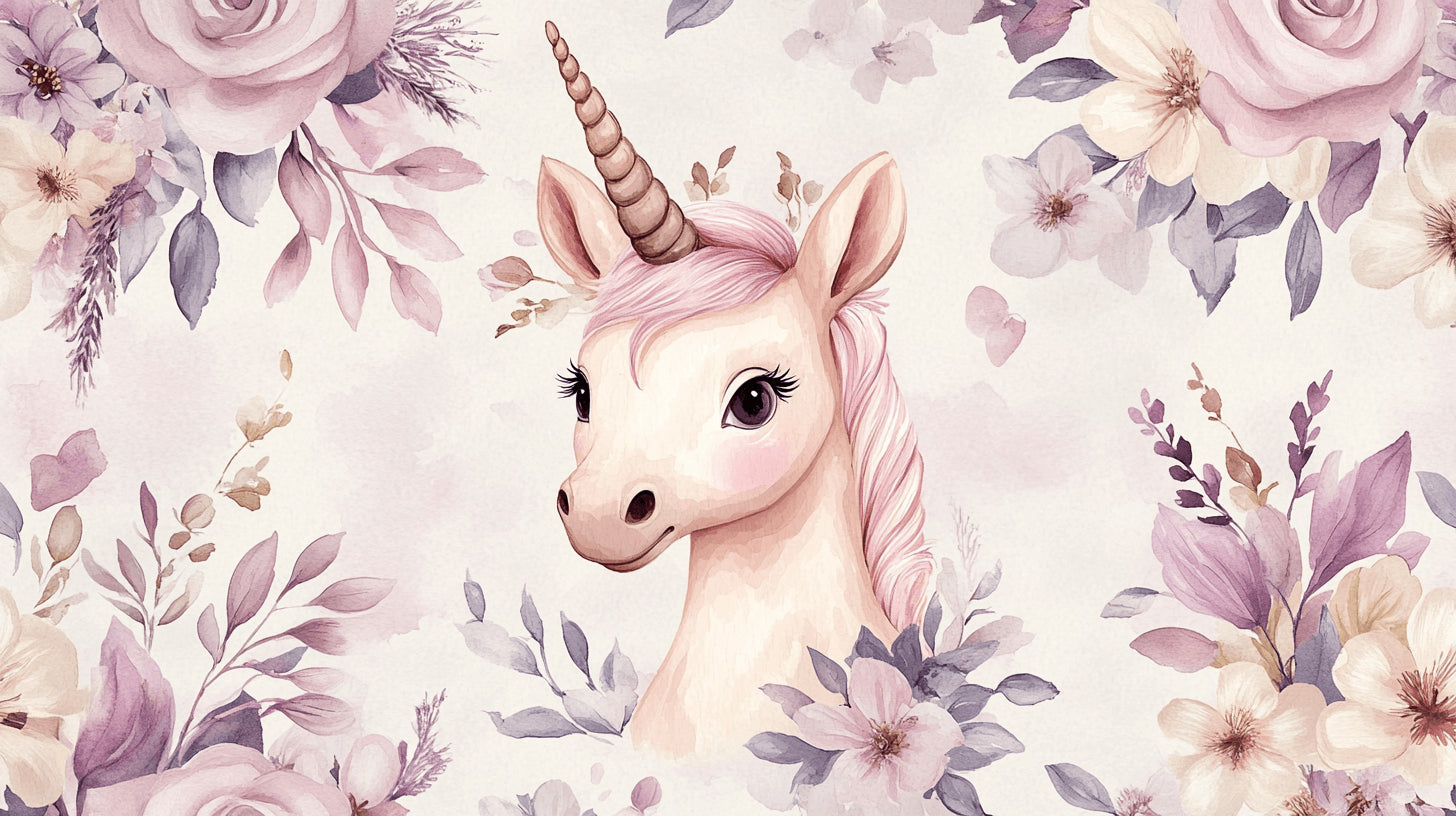 Unicorn Wallpaper design file showing detailed floral pattern and magical unicorn artwork