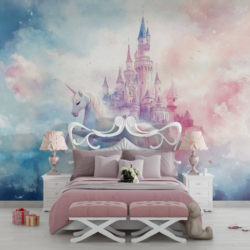 Unicorn wall mural bringing magic to a child's study area