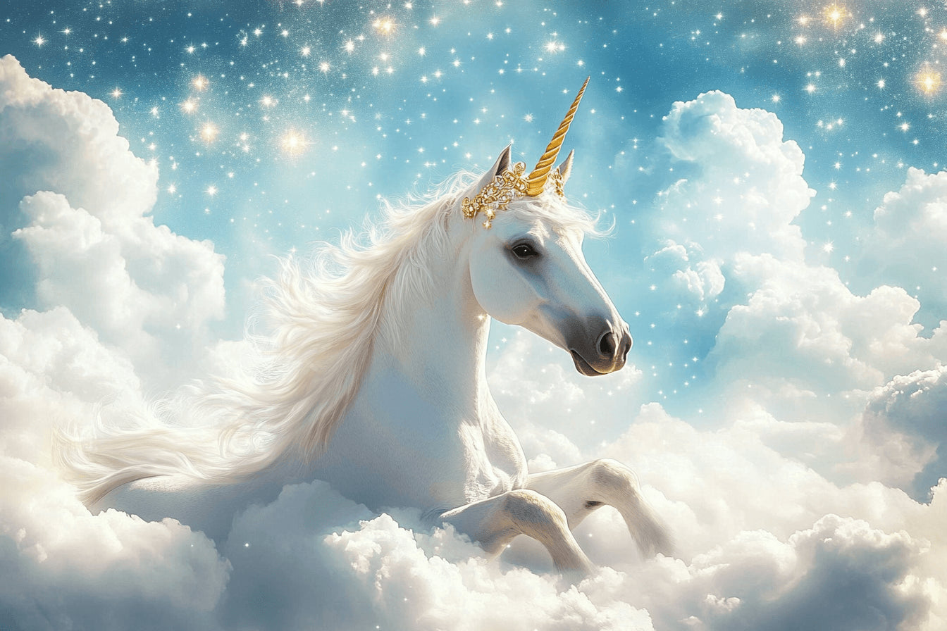 Unicorn and Stars design file showing detailed pattern with golden accents and dreamy sky
