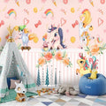 Pink Unicorn Wallpaper creating a magical atmosphere in a bright girl's bedroom with white furniture
