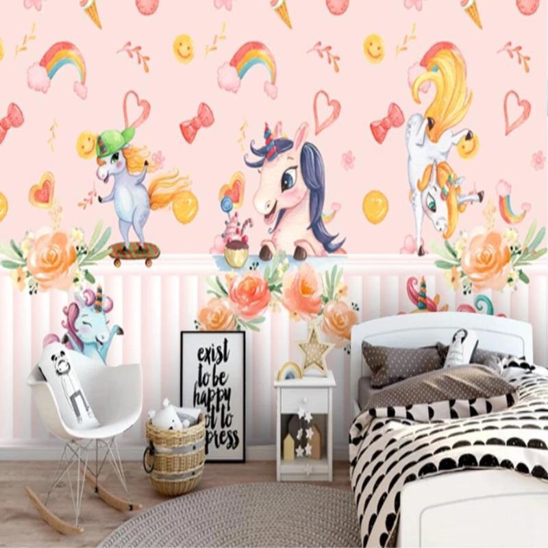Unicorn Fantasy Wallpaper bringing charm to a modern nursery with soft pink accents