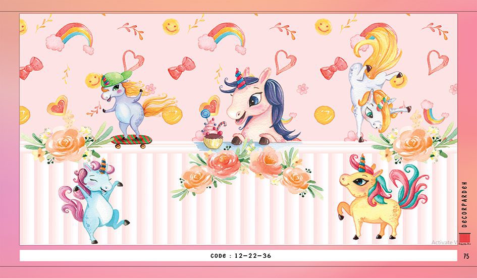 Pink Unicorn Wallpaper design file showing detailed pattern with rainbows and roses