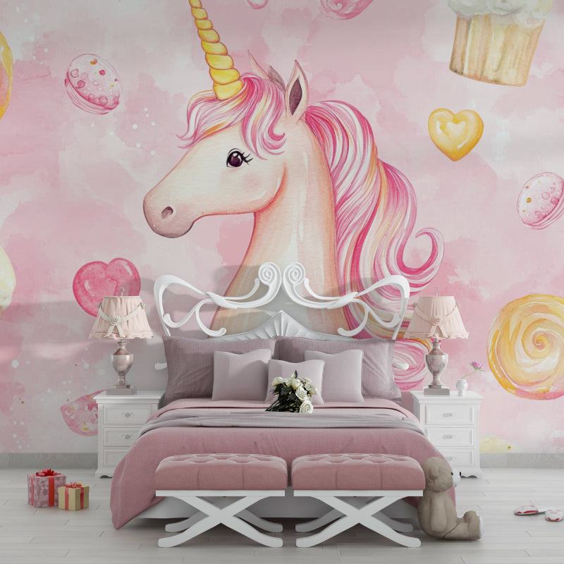 Pink and Gold Unicorn Mural creating wonder in a child's bedroom