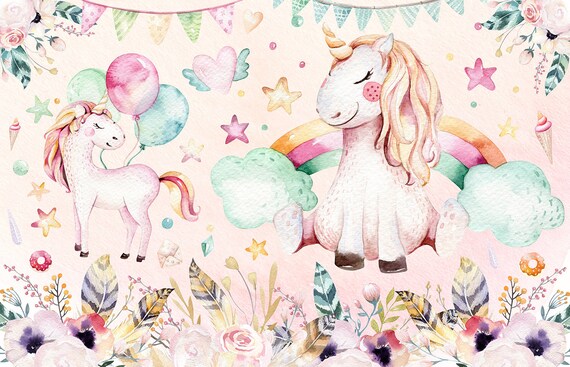 Unicorn fantasy wallpaper design file showing detailed watercolor artwork with flowers and magical elements
