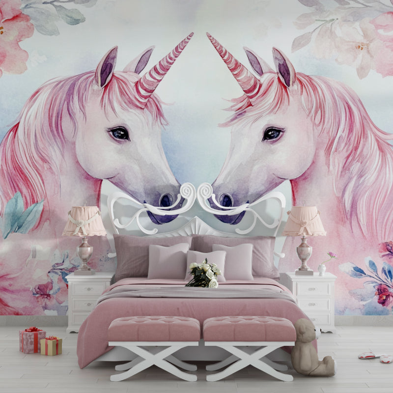 Watercolor unicorn wall mural making a playroom magical