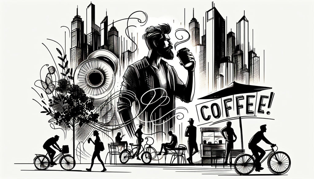 Black and white urban coffee street art design file showing detailed pattern and illustration