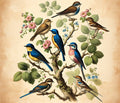 Vintage bird wallpaper creating a peaceful atmosphere in a bright dining room with natural light